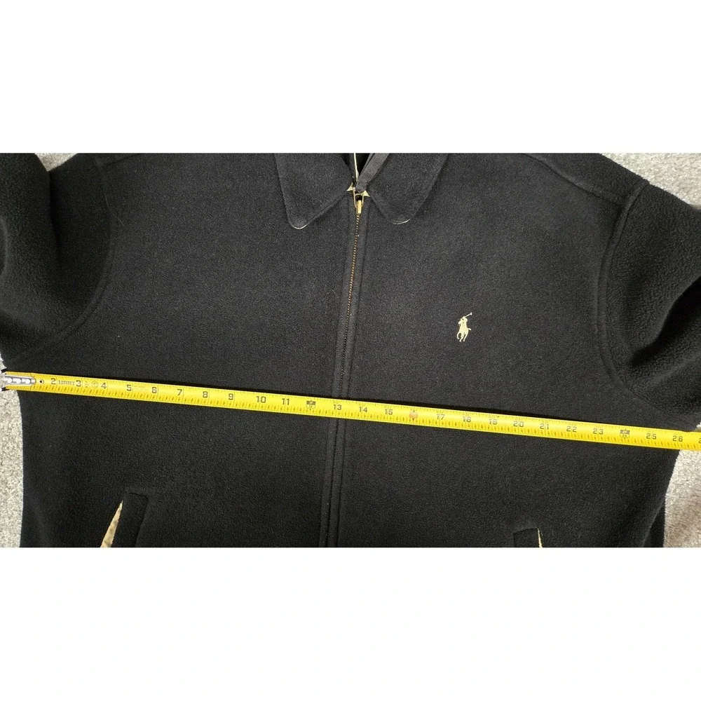 Polo Ralph Lauren Fleece Full Zip Bomber Jacket Tan Pony Logo Black Men's Sz L